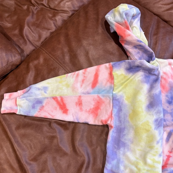 NIKE Tie-Dye Swoosh Half Crop Hoodie Sweatshirt L Purple Pink Tennis-ball-Green - Picture 8 of 10